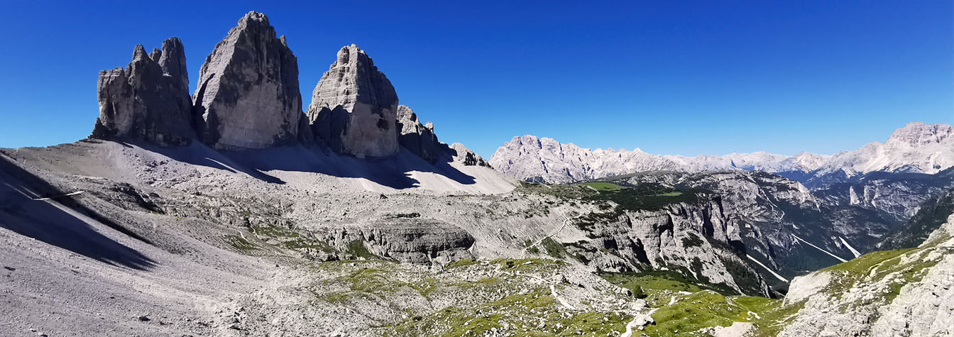 The Three Peaks of Lavaredo, world-famous icons of the Dolomites. The Three Peaks of Lavaredo, world-famous icons of the Dolomites.
